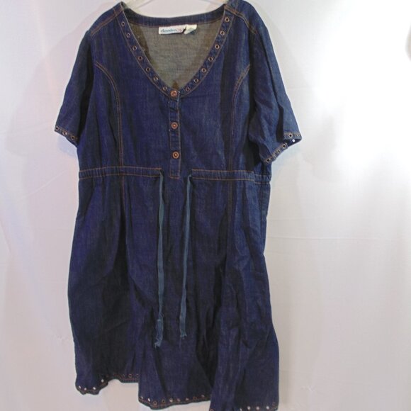 Denim 24/7 Dresses & Skirts - Denim 24/7 Women Plus Size 24W Blue Denim Casual Dress Waist Tie Cotton Comfy